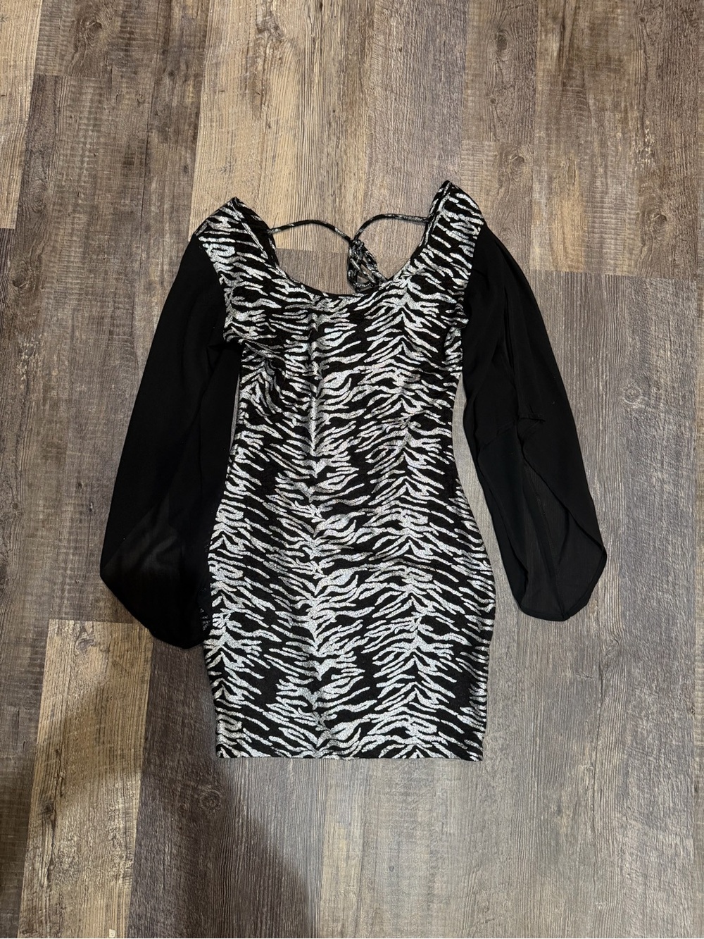 Zebra-Print Mini Dress with Sheer Black Long Sleeves